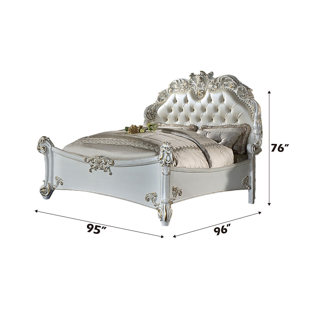 Vendome Eastern King Bed - Leatherette & Antique Pearl