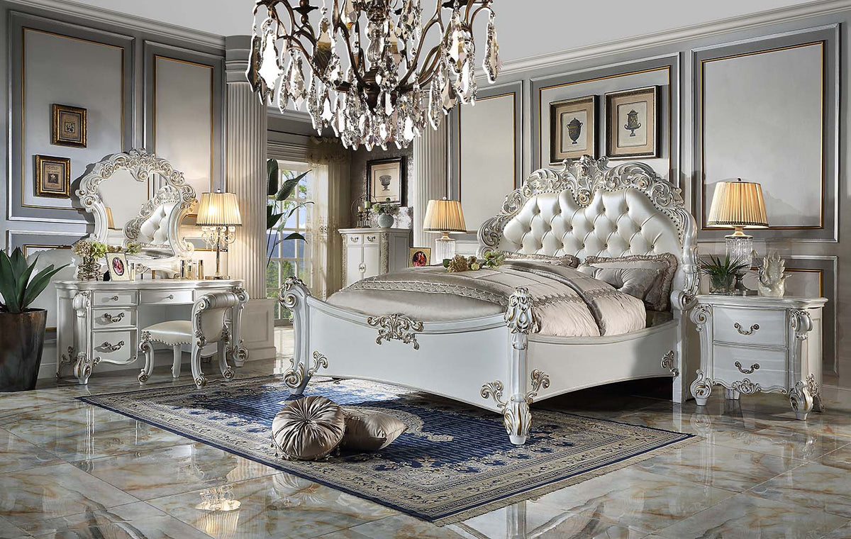 Vendome Queen Bed - Leatherette & Antique Pearl