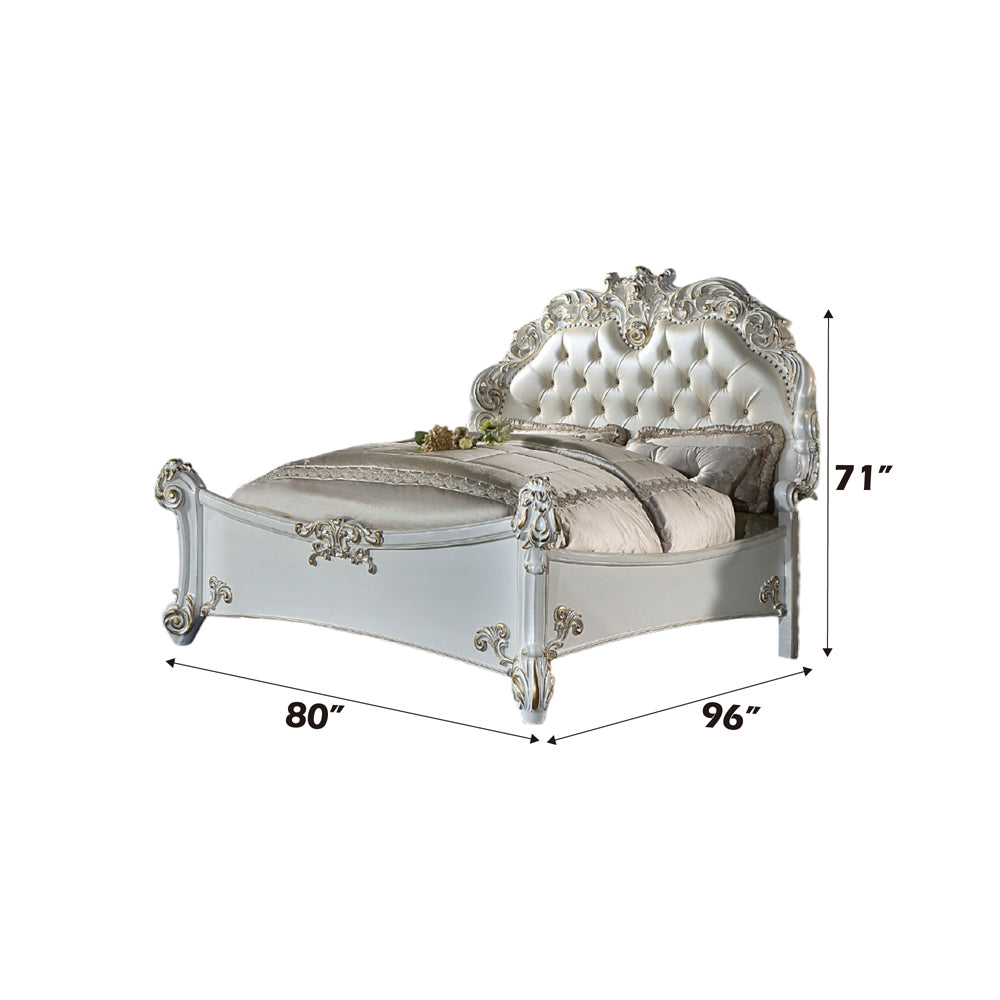 Vendome Queen Bed - Leatherette & Antique Pearl