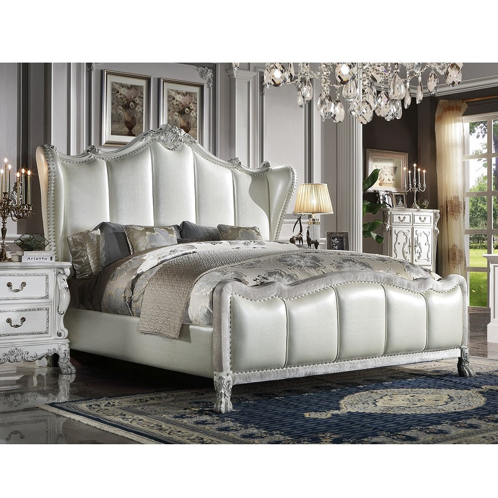 Dresden II California King Bed - Leatherette & Bone White