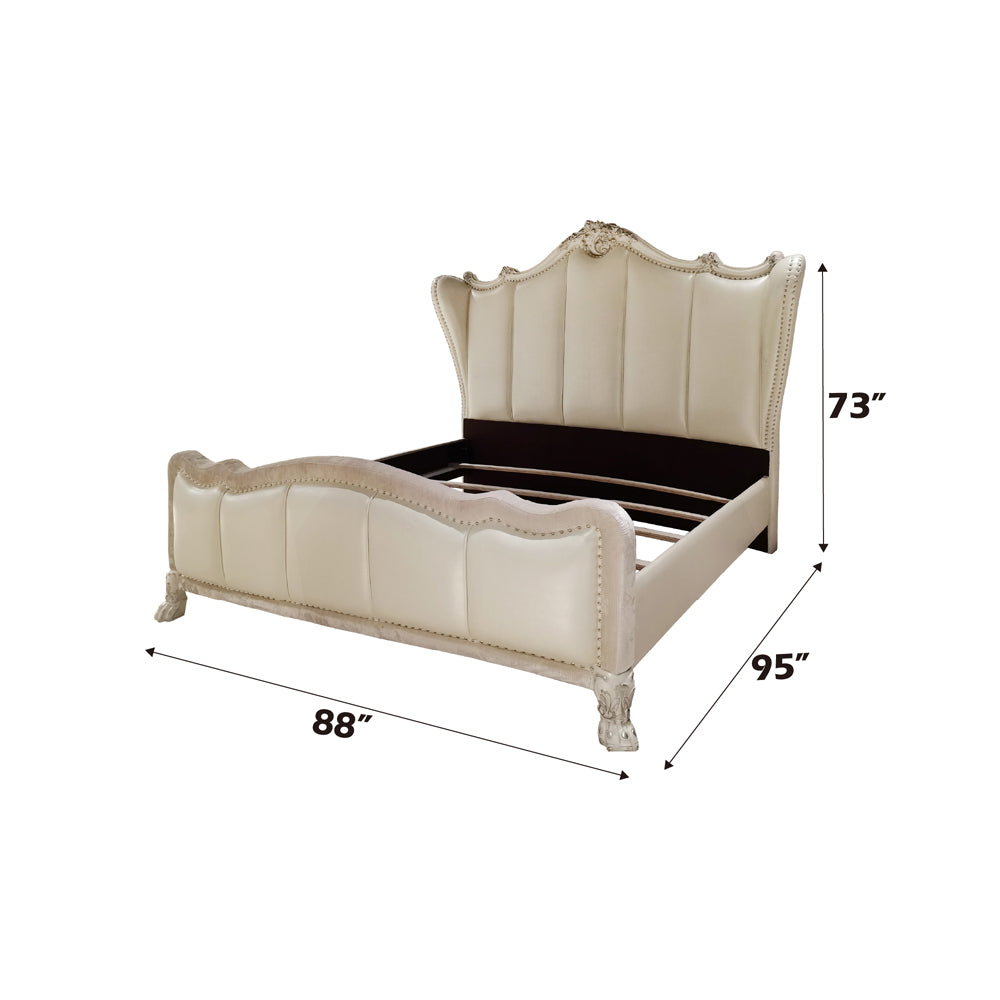 Dresden II California King Bed - Leatherette & Bone White