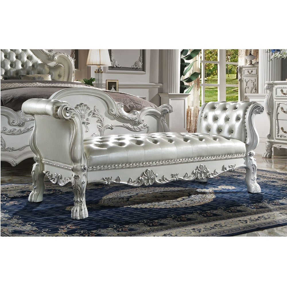Banco Dresden de 198 cm de largo con asiento y brazos capitoné con botones