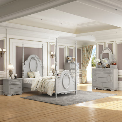 Cama adolescente Flora de madera maciza con dosel