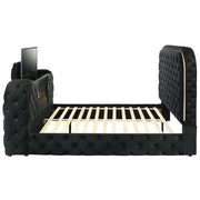Kana Eastern King Bed w/LED, Fireplace & TV Stand - Black Upholstery Velvet