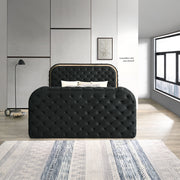 Kana Eastern King Bed w/LED, Fireplace & TV Stand - Black Upholstery Velvet