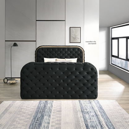 Kana Eastern King Bed w/LED, Fireplace & TV Stand - Black Upholstery Velvet