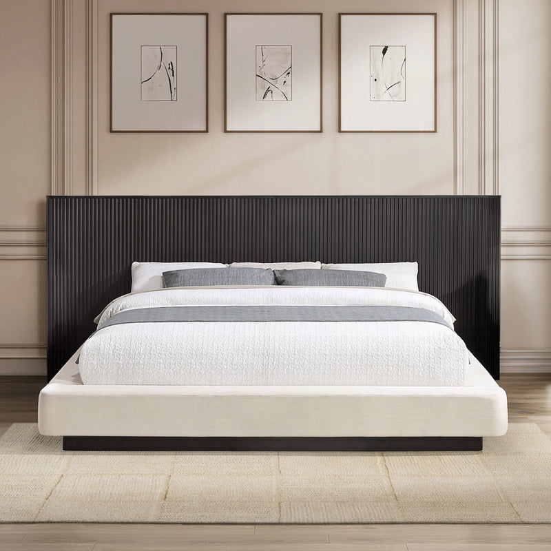 Clayten Queen Bed - Beige Linen & Espresso (118"W x 77"D x 48"H)