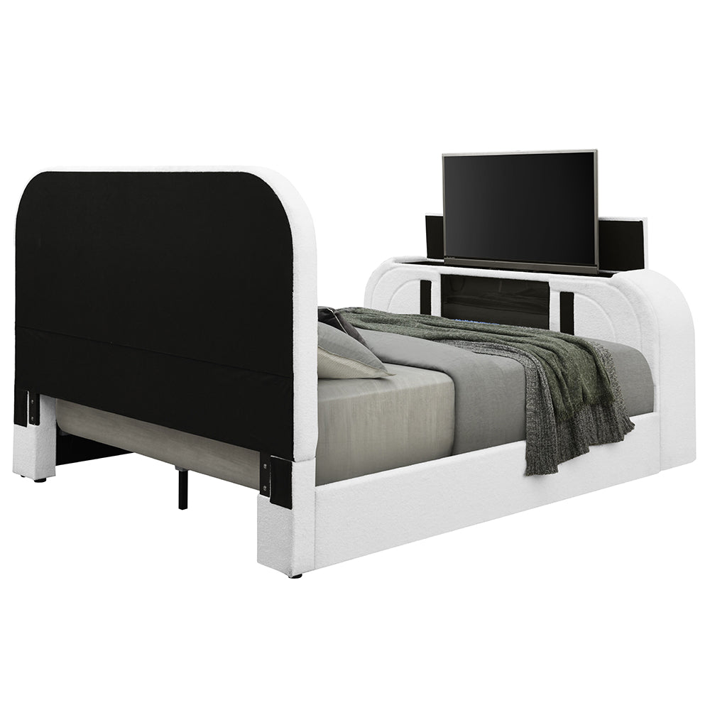 Shelyn Queen Bed w/LED, TV Cabinet, Fireplace & Bluetooth