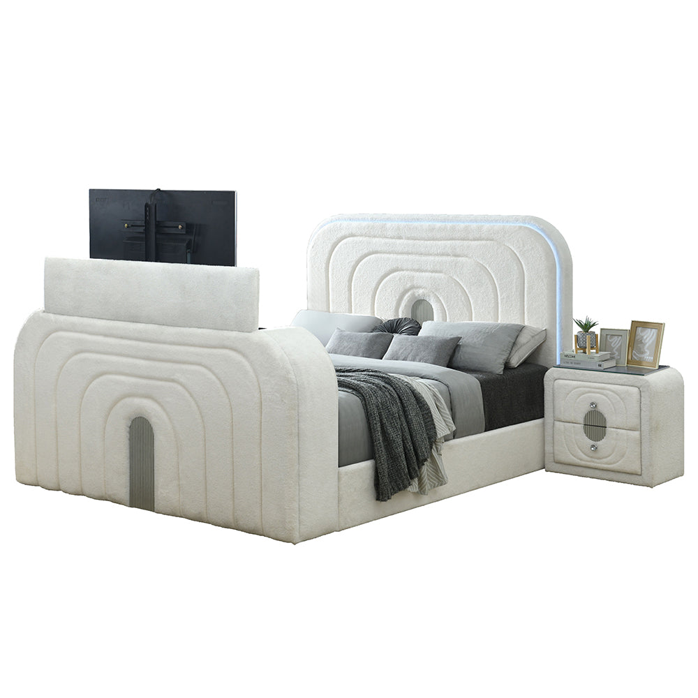 Shelyn Queen Bed w/LED, TV Cabinet, Fireplace & Bluetooth