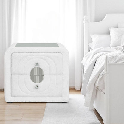 Shelyn Nightstand - White Teddy Sherpa & Chrome