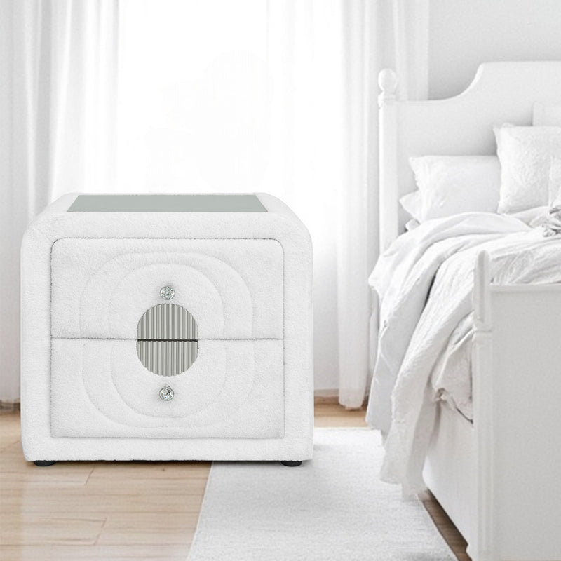 Shelyn Nightstand - White Teddy Sherpa & Chrome