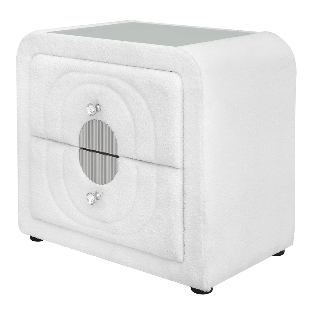 Shelyn Nightstand - White Teddy Sherpa & Chrome
