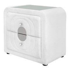 Shelyn Nightstand - White Teddy Sherpa & Chrome