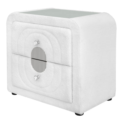 Shelyn Nightstand - White Teddy Sherpa & Chrome