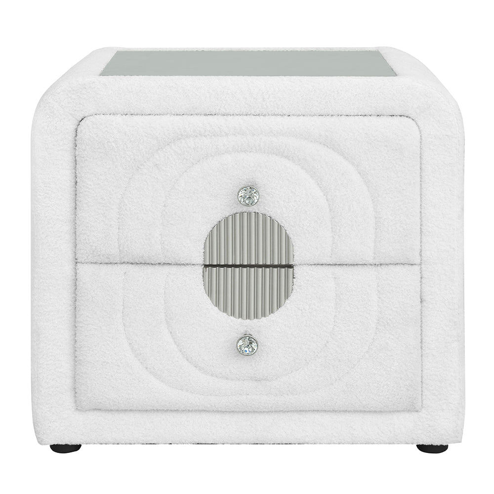 Shelyn Nightstand - White Teddy Sherpa & Chrome