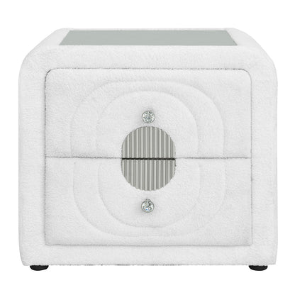 Shelyn Nightstand - White Teddy Sherpa & Chrome