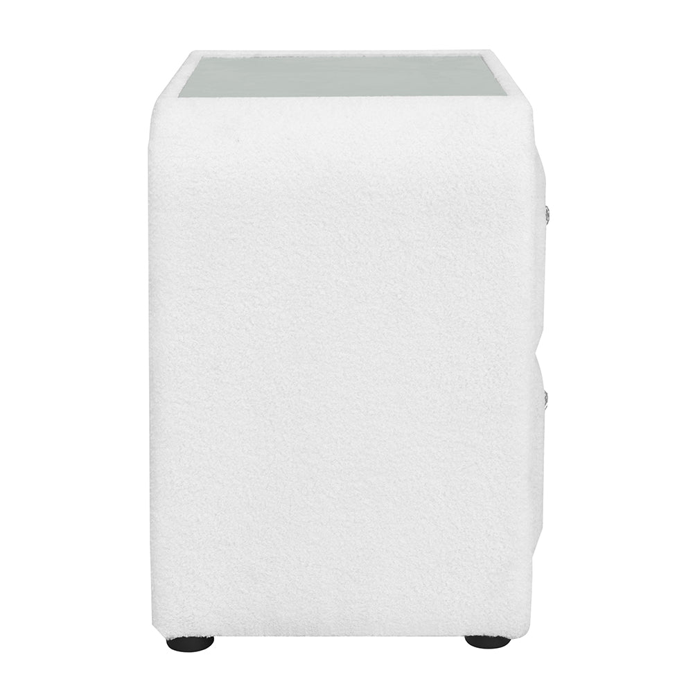 Shelyn Nightstand - White Teddy Sherpa & Chrome