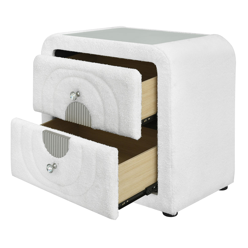 Shelyn Nightstand - White Teddy Sherpa & Chrome