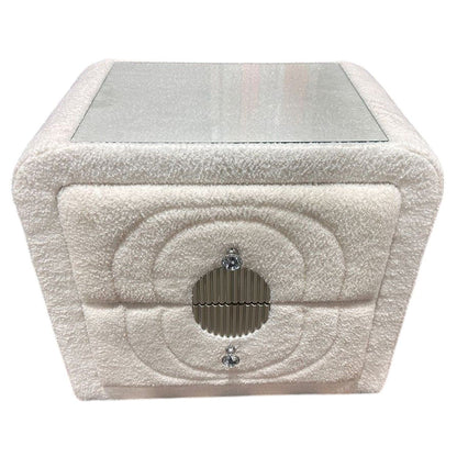 Shelyn Nightstand - White Teddy Sherpa & Chrome