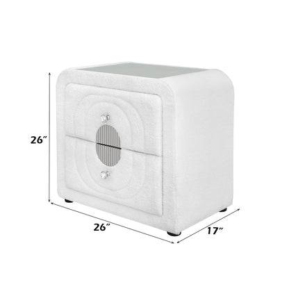 Shelyn Nightstand - White Teddy Sherpa & Chrome
