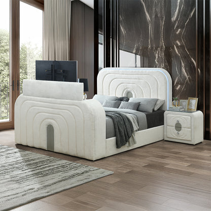 Shelyn Nightstand - White Teddy Sherpa & Chrome