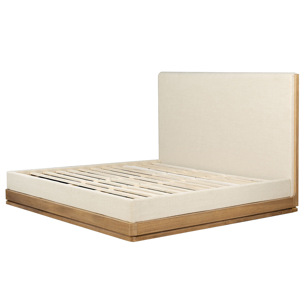 Zoey Eastern King Bed - Beige Fabric & Oak