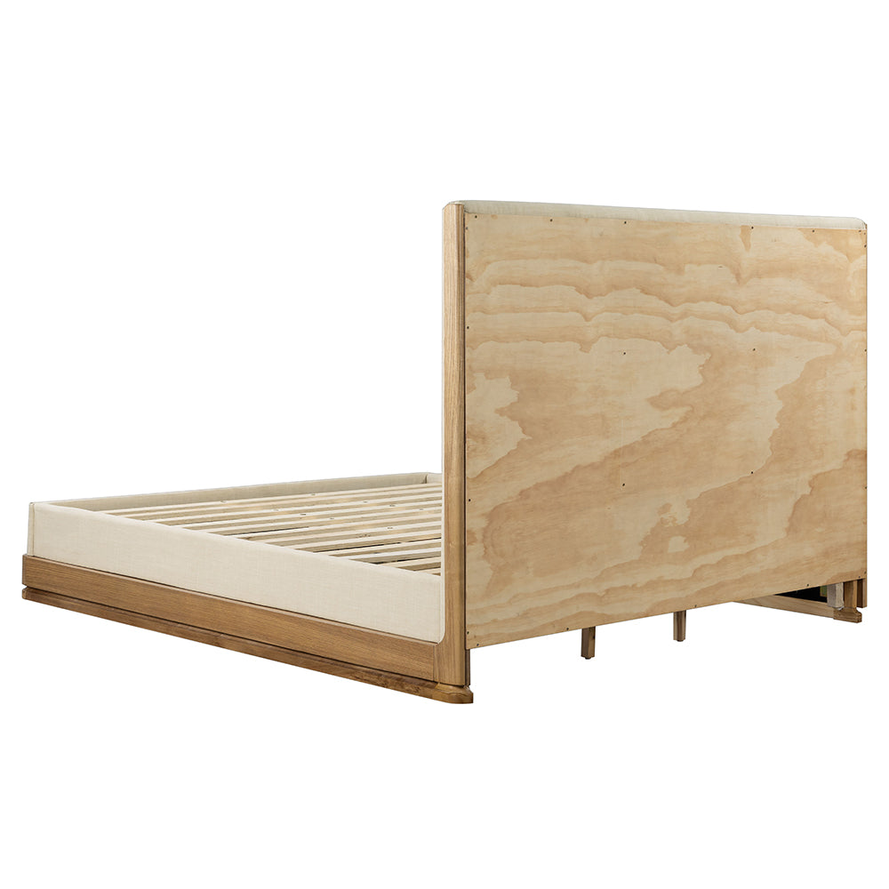 Zoey Eastern King Bed - Beige Fabric & Oak