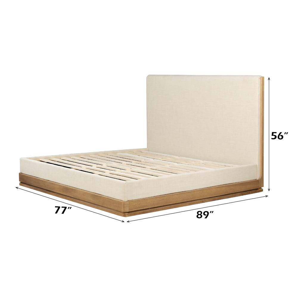 Zoey Eastern King Bed - Beige Fabric & Oak