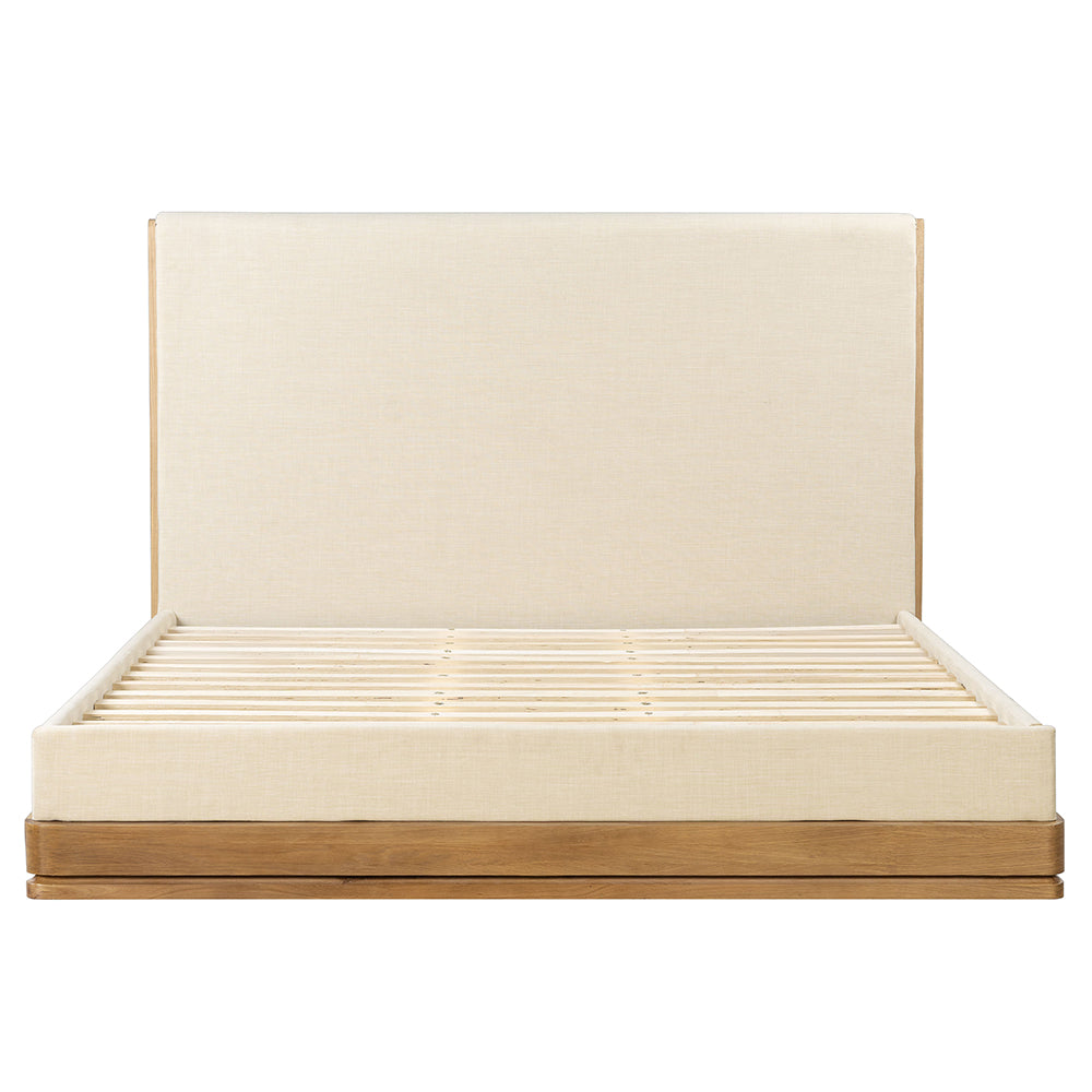 Zoey Queen Bed - Beige Fabric & Oak