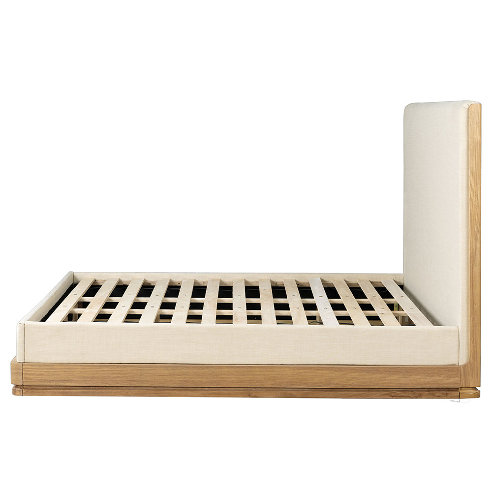Zoey Queen Bed - Beige Fabric & Oak