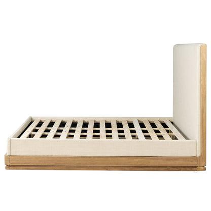 Zoey Queen Bed - Beige Fabric & Oak