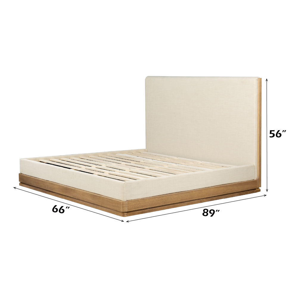 Zoey Queen Bed - Beige Fabric & Oak