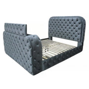 Kana Eastern King Bed w/LED, Fireplace & TV Stand - Gray Upholstery Velvet