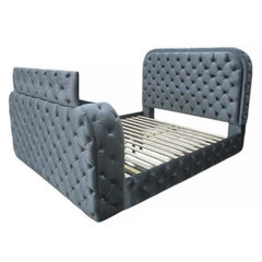 Kana Eastern King Bed w/LED, Fireplace & TV Stand - Gray Upholstery Velvet