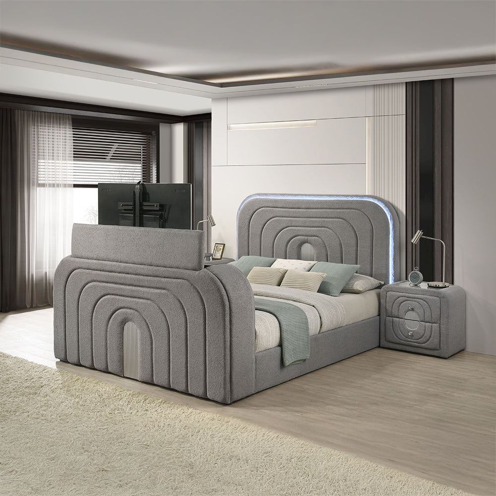 Shelyn Eastern King Bed w/LED, TV Stand, Fireplace & Bluetooth