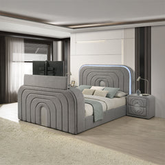 Shelyn Eastern King Bed w/LED, TV Stand, Fireplace & Bluetooth