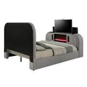 Shelyn Eastern King Bed w/LED, TV Stand, Fireplace & Bluetooth
