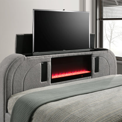 Shelyn Eastern King Bed w/LED, TV Stand, Fireplace & Bluetooth