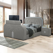 Shelyn Eastern King Bed w/LED, TV Stand, Fireplace & Bluetooth