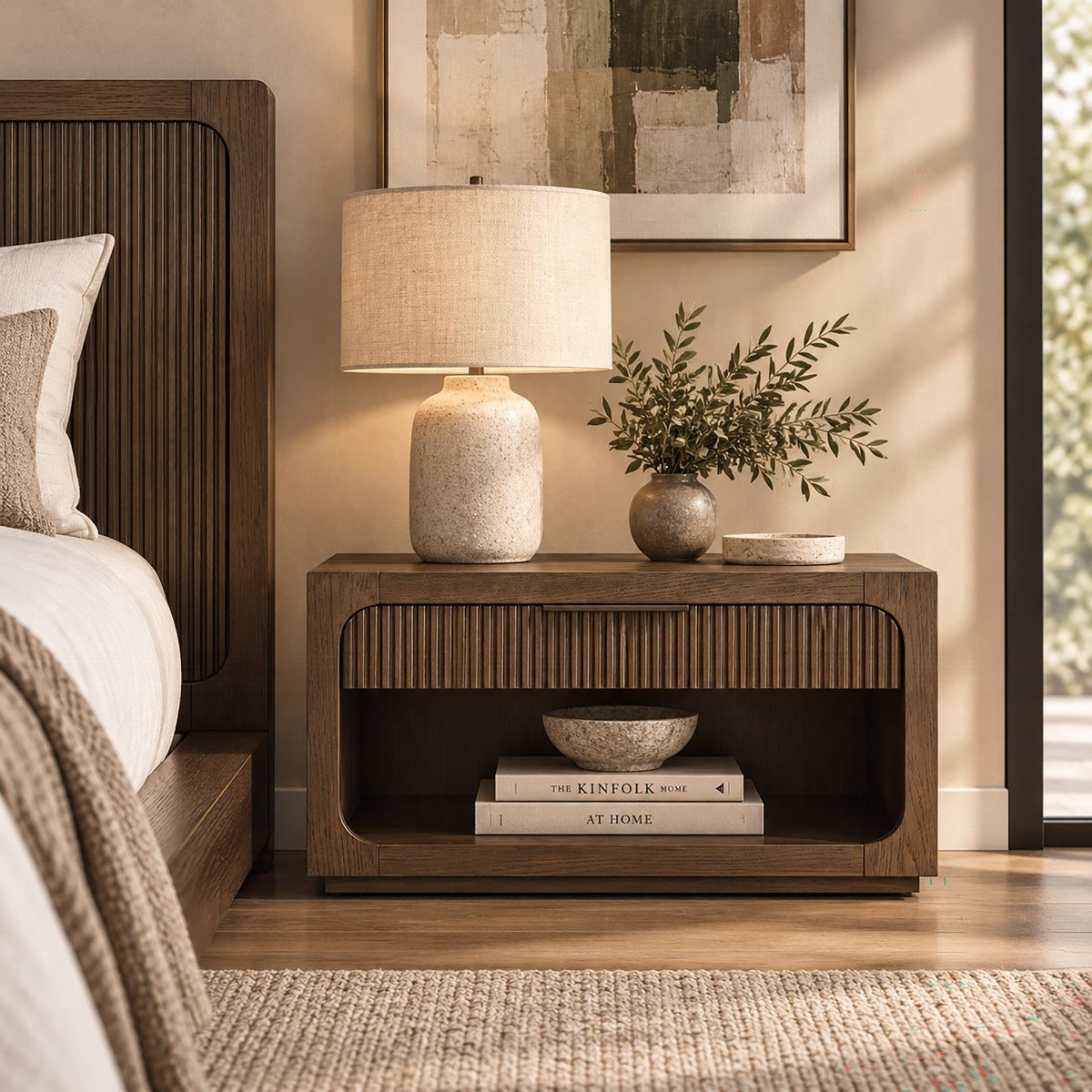 Leanna Nightstand w/Wood Top