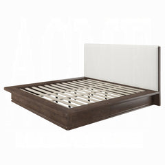 Zoey Eastern King Bed - Cream Linen & Brown Oak