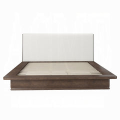 Zoey Eastern King Bed - Cream Linen & Brown Oak