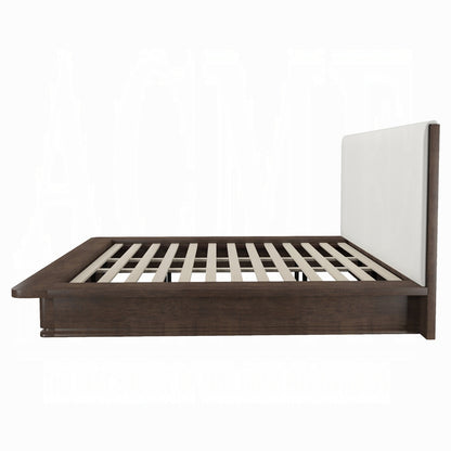 Zoey Eastern King Bed - Cream Linen & Brown Oak