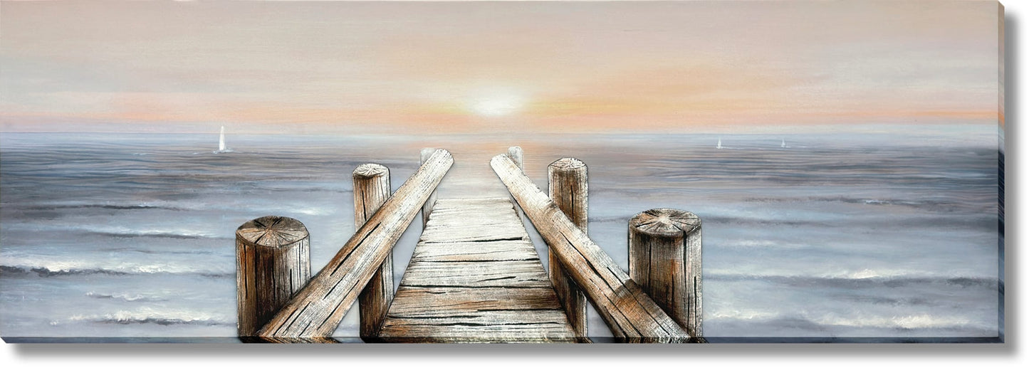 ''Tranquil Dock at Dawn'' Hand-painted 3D Canvas