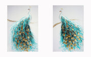 ''Opulent Peacock Pair in Teal & Gold'' Hand-painted Canvas (set)
