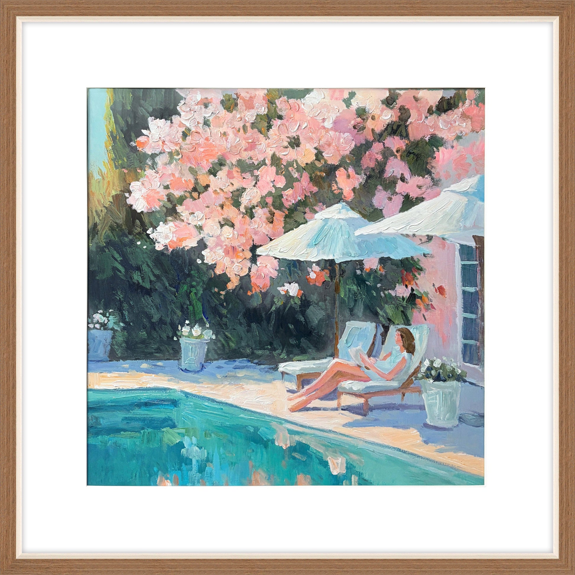 Poolside Blossom I Hand-Embellished Print in Frame