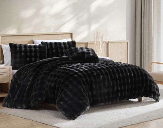 Bubble Faux Fur Black 4 pc Comforter Set