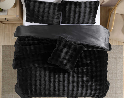 Bubble Faux Fur Black 4 pc Comforter Set