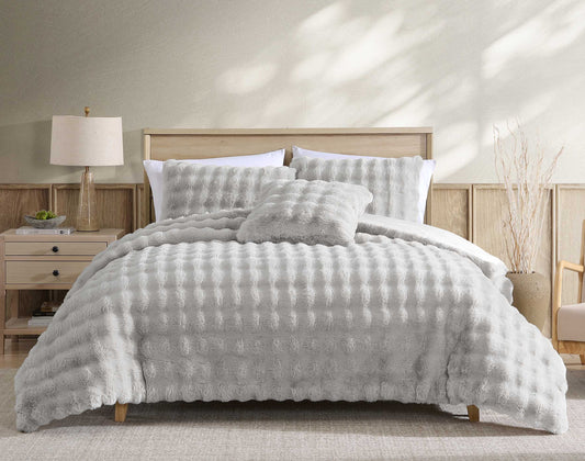Bubble Faux Fur Gray 4 pc Comforter Set