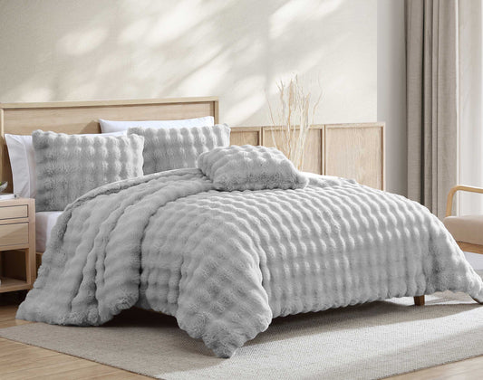 Bubble Faux Fur Gray 4 pc Comforter Set